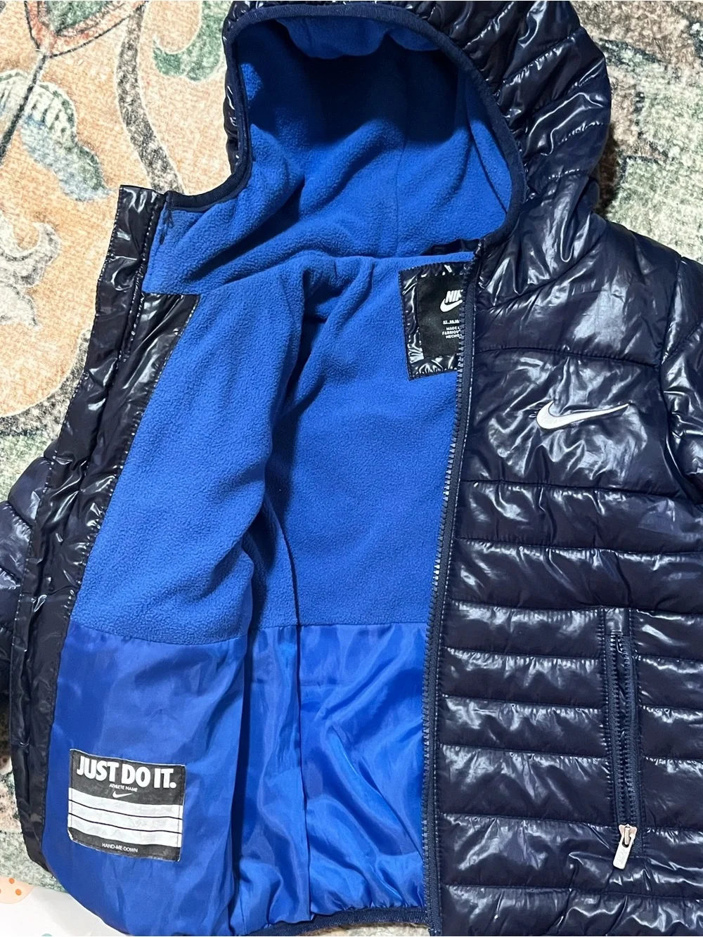 Nike Kids Navy Quilted Puffer Jacket with Hood. Size 4T